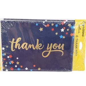 Hallmark Expressions Thank you Cards Blue with Colorful Stars 6 Cards LPH1083